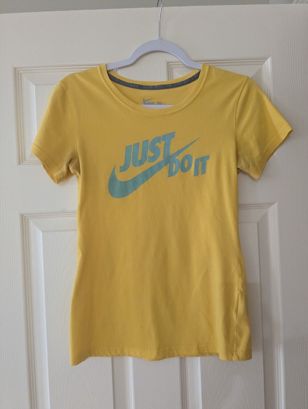 Nike Yellow Tee with Teal 'Just Do It' Logo | Women's S